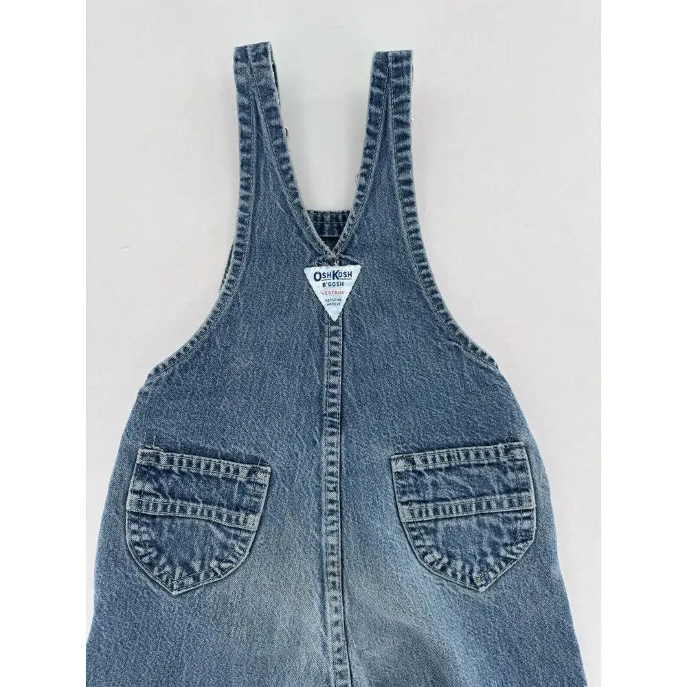 Vtg Oshkosh Overalls Vestback Sz 12m Denim Snap Blue Pockets